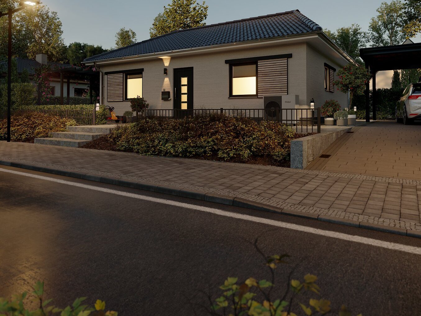 Bungalow-78-Straße-Abend