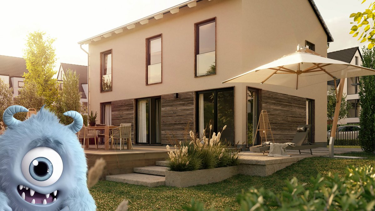 Ratenfresser Tiny links im bild im Garten des Stadthaus Flair 152 RE